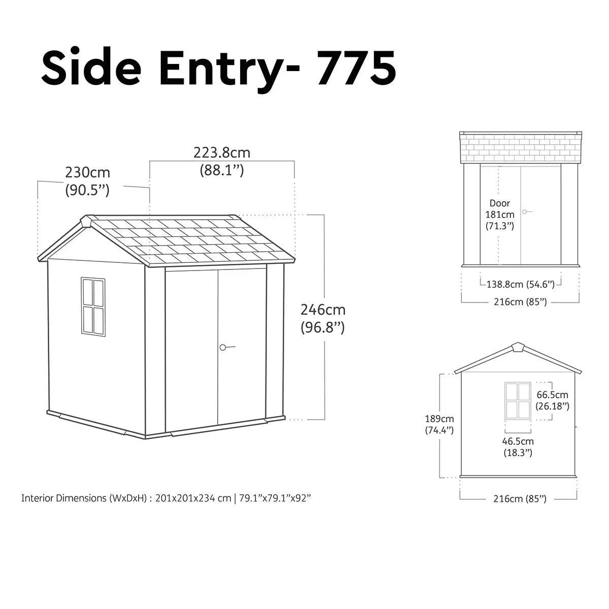 Keter 7′ x 7.5′ Newton Plus Side Entry Plastic Shed – Dark Grey