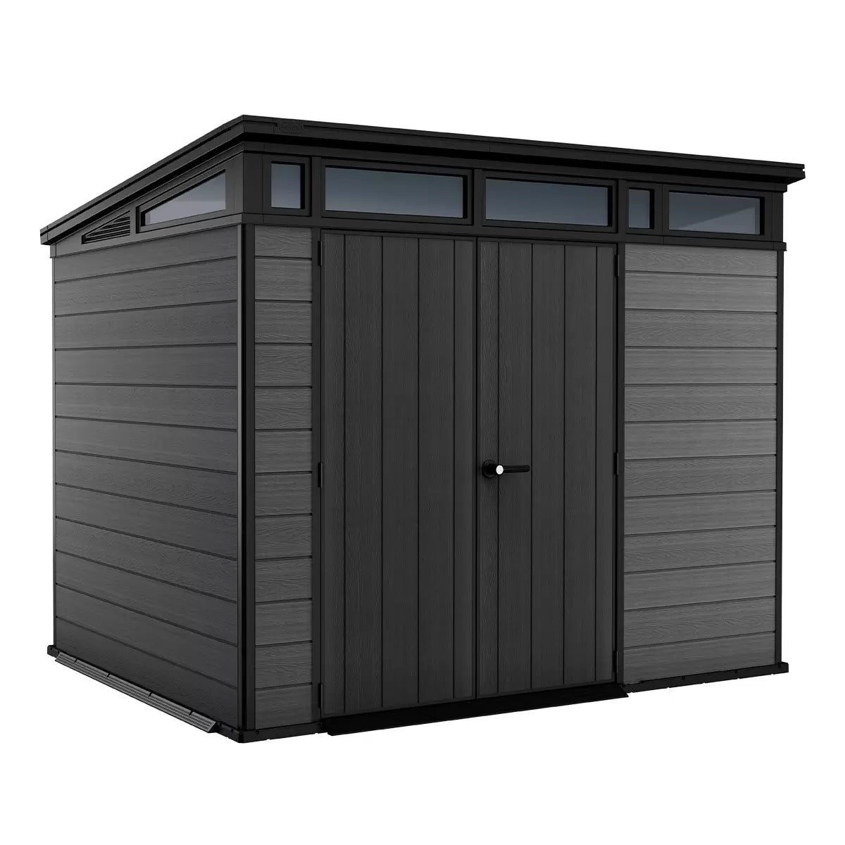 Cortina-Shed-9x7ft-Grey-v3-2 Keter 9x 7 Cortina Heavy Duty Plastic Pent Shed – Dark Grey - Image 1