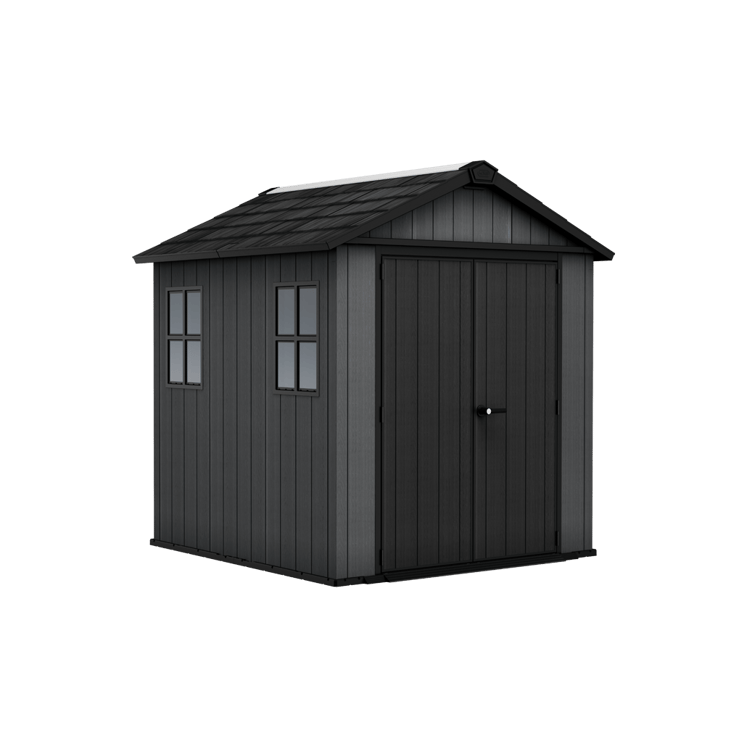 Keter 7′ x 7.5′ Newton Plus Side Entry Plastic Shed – Dark Grey - Image 1