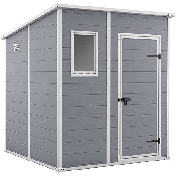 MANOR-66-GREY-2-2 Keter 6 x 6 Manor Plastic Pent Garden Storage Shed – Grey - Image 1