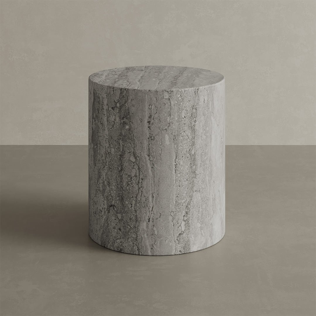 Porto-Grey-Travertine-40cm-Side-Table-img2 Porto Travertine Side Table, Grey - Image 1